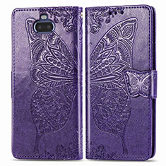 Leather Case Stands Butterfly Flip Cover Holder for Sony Xperia 8 Lite Purple