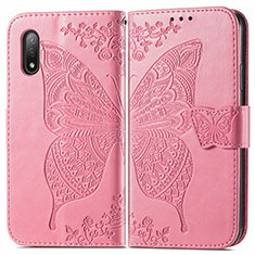 Leather Case Stands Butterfly Flip Cover Holder for Sony Xperia Ace II Hot Pink