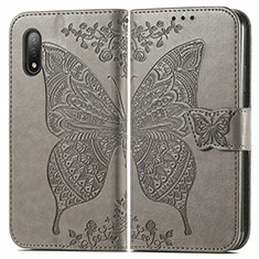Leather Case Stands Butterfly Flip Cover Holder for Sony Xperia Ace II SO-41B Gray