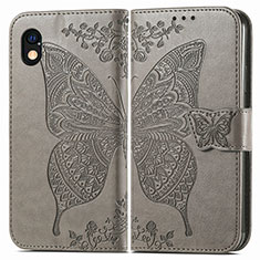 Leather Case Stands Butterfly Flip Cover Holder for Sony Xperia Ace III Gray