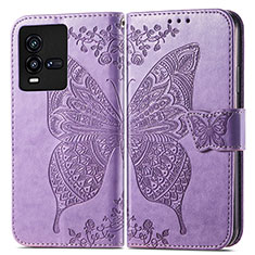 Leather Case Stands Butterfly Flip Cover Holder for Vivo iQOO 10 5G Clove Purple