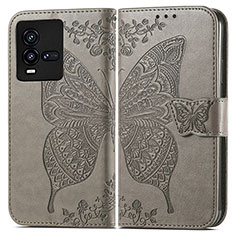Leather Case Stands Butterfly Flip Cover Holder for Vivo iQOO 10 5G Gray