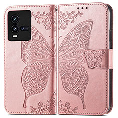 Leather Case Stands Butterfly Flip Cover Holder for Vivo iQOO 10 5G Pink