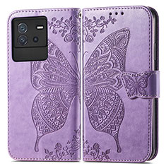 Leather Case Stands Butterfly Flip Cover Holder for Vivo iQOO Neo6 5G Clove Purple