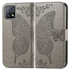 Leather Case Stands Butterfly Flip Cover Holder for Vivo iQOO U3 5G Gray
