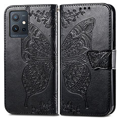 Leather Case Stands Butterfly Flip Cover Holder for Vivo iQOO Z6 5G Black
