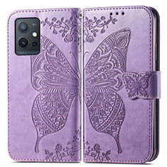 Leather Case Stands Butterfly Flip Cover Holder for Vivo iQOO Z6 5G Clove Purple