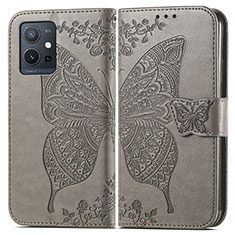Leather Case Stands Butterfly Flip Cover Holder for Vivo iQOO Z6 5G Gray