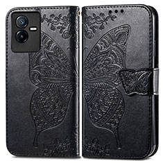 Leather Case Stands Butterfly Flip Cover Holder for Vivo iQOO Z6x Black