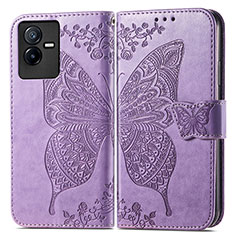 Leather Case Stands Butterfly Flip Cover Holder for Vivo iQOO Z6x Clove Purple