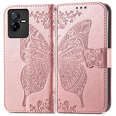 Leather Case Stands Butterfly Flip Cover Holder for Vivo T2x 5G Pink