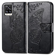 Leather Case Stands Butterfly Flip Cover Holder for Vivo V20 (2021) Black
