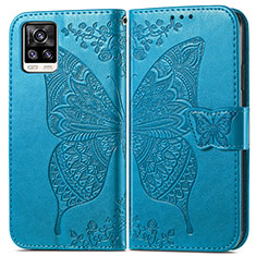 Leather Case Stands Butterfly Flip Cover Holder for Vivo V20 (2021) Blue