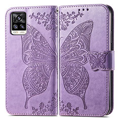 Leather Case Stands Butterfly Flip Cover Holder for Vivo V20 (2021) Clove Purple