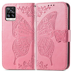 Leather Case Stands Butterfly Flip Cover Holder for Vivo V20 (2021) Hot Pink