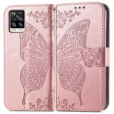 Leather Case Stands Butterfly Flip Cover Holder for Vivo V20 (2021) Pink
