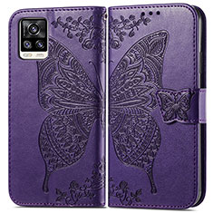 Leather Case Stands Butterfly Flip Cover Holder for Vivo V20 (2021) Purple