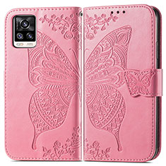 Leather Case Stands Butterfly Flip Cover Holder for Vivo V20 Hot Pink