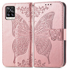 Leather Case Stands Butterfly Flip Cover Holder for Vivo V20 Pink