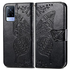 Leather Case Stands Butterfly Flip Cover Holder for Vivo V21s 5G Black