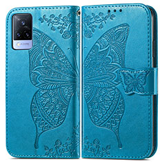 Leather Case Stands Butterfly Flip Cover Holder for Vivo V21s 5G Blue