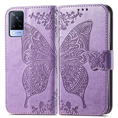 Leather Case Stands Butterfly Flip Cover Holder for Vivo V21s 5G Clove Purple