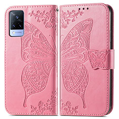 Leather Case Stands Butterfly Flip Cover Holder for Vivo V21s 5G Hot Pink