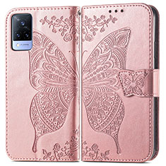 Leather Case Stands Butterfly Flip Cover Holder for Vivo V21s 5G Pink