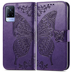 Leather Case Stands Butterfly Flip Cover Holder for Vivo V21s 5G Purple