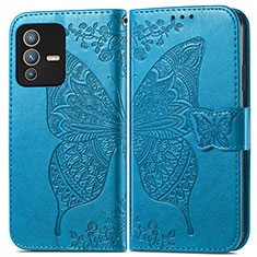 Leather Case Stands Butterfly Flip Cover Holder for Vivo V23 Pro 5G Blue
