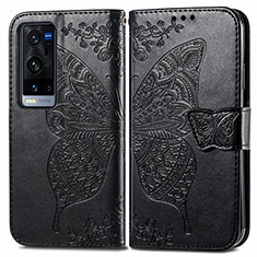 Leather Case Stands Butterfly Flip Cover Holder for Vivo X60 Pro+ Plus 5G Black