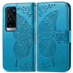 Leather Case Stands Butterfly Flip Cover Holder for Vivo X60 Pro+ Plus 5G Blue
