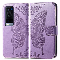 Leather Case Stands Butterfly Flip Cover Holder for Vivo X60 Pro+ Plus 5G Clove Purple