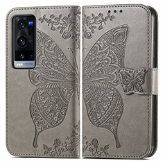 Leather Case Stands Butterfly Flip Cover Holder for Vivo X60 Pro+ Plus 5G Gray