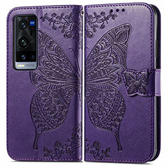 Leather Case Stands Butterfly Flip Cover Holder for Vivo X60 Pro+ Plus 5G Purple