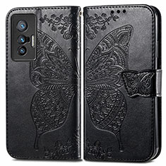 Leather Case Stands Butterfly Flip Cover Holder for Vivo X70 5G Black