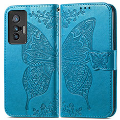 Leather Case Stands Butterfly Flip Cover Holder for Vivo X70 5G Blue