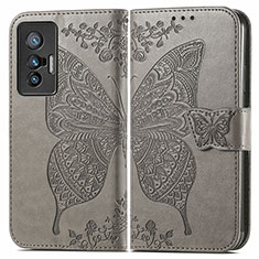 Leather Case Stands Butterfly Flip Cover Holder for Vivo X70 5G Gray