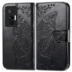Leather Case Stands Butterfly Flip Cover Holder for Vivo X70 Pro 5G Black