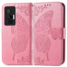 Leather Case Stands Butterfly Flip Cover Holder for Vivo X70 Pro 5G Hot Pink
