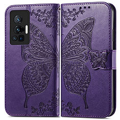 Leather Case Stands Butterfly Flip Cover Holder for Vivo X70 Pro 5G Purple