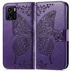 Leather Case Stands Butterfly Flip Cover Holder for Vivo Y01 Purple