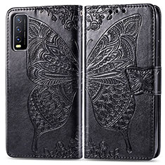 Leather Case Stands Butterfly Flip Cover Holder for Vivo Y11s Black