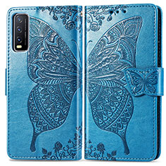 Leather Case Stands Butterfly Flip Cover Holder for Vivo Y11s Blue