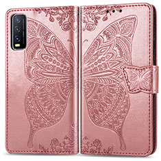 Leather Case Stands Butterfly Flip Cover Holder for Vivo Y11s Pink