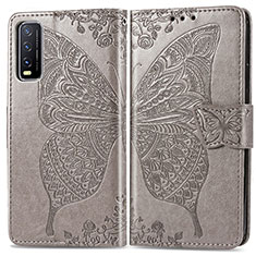 Leather Case Stands Butterfly Flip Cover Holder for Vivo Y12s Gray