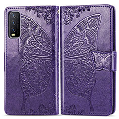 Leather Case Stands Butterfly Flip Cover Holder for Vivo Y12s Purple
