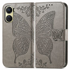 Leather Case Stands Butterfly Flip Cover Holder for Vivo Y16 Gray