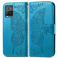 Leather Case Stands Butterfly Flip Cover Holder for Vivo Y21 Blue