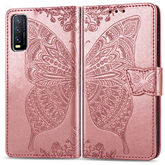 Leather Case Stands Butterfly Flip Cover Holder for Vivo Y30 Pink